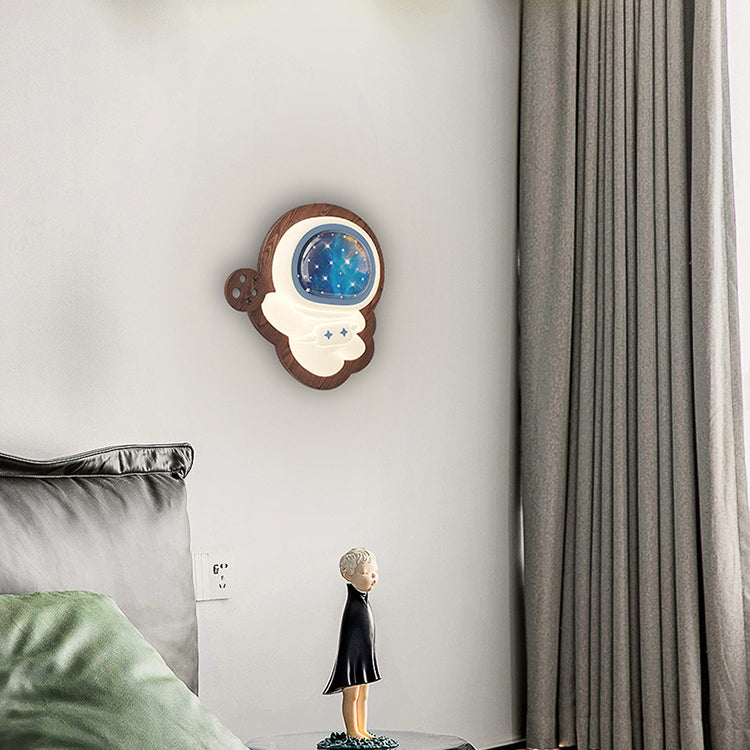 Astronaut Star Moon Wood Base PE Shade LED Wall Sconce Lamp