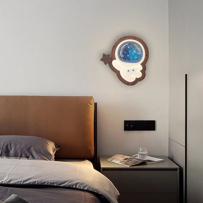 Astronaut Star Moon Wood Base PE Shade LED Wall Sconce Lamp