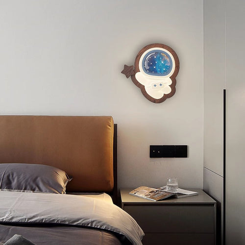 Astronaut Star Moon Wood Base PE Shade LED Wall Sconce Lamp