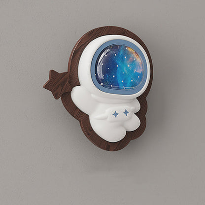Astronaut Star Moon Wood Base PE Shade LED Wall Sconce Lamp