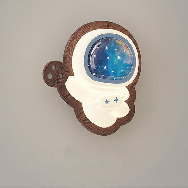 Astronaut Star Moon Wood Base PE Shade LED Wall Sconce Lamp