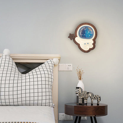 Astronaut Star Moon Wood Base PE Shade LED Wall Sconce Lamp