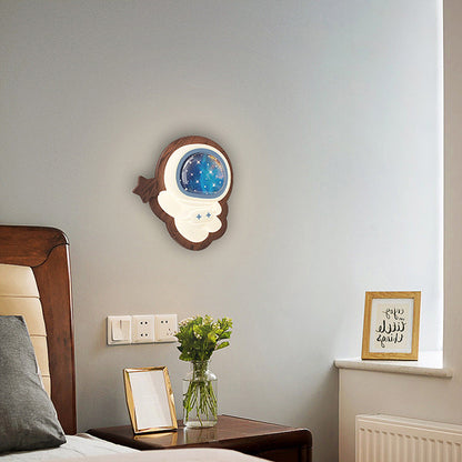Astronaut Star Moon Wood Base PE Shade LED Wall Sconce Lamp