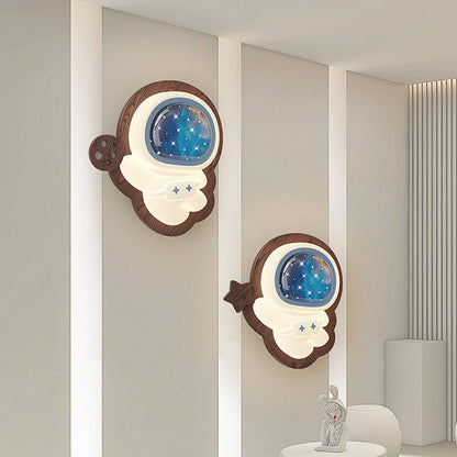 Astronaut Star Moon Wood Base PE Shade LED Wall Sconce Lamp