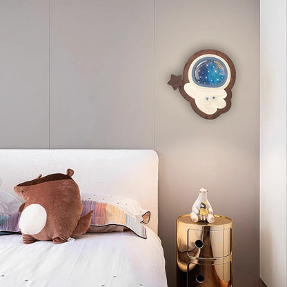 Astronaut Star Moon Wood Base PE Shade LED Wall Sconce Lamp