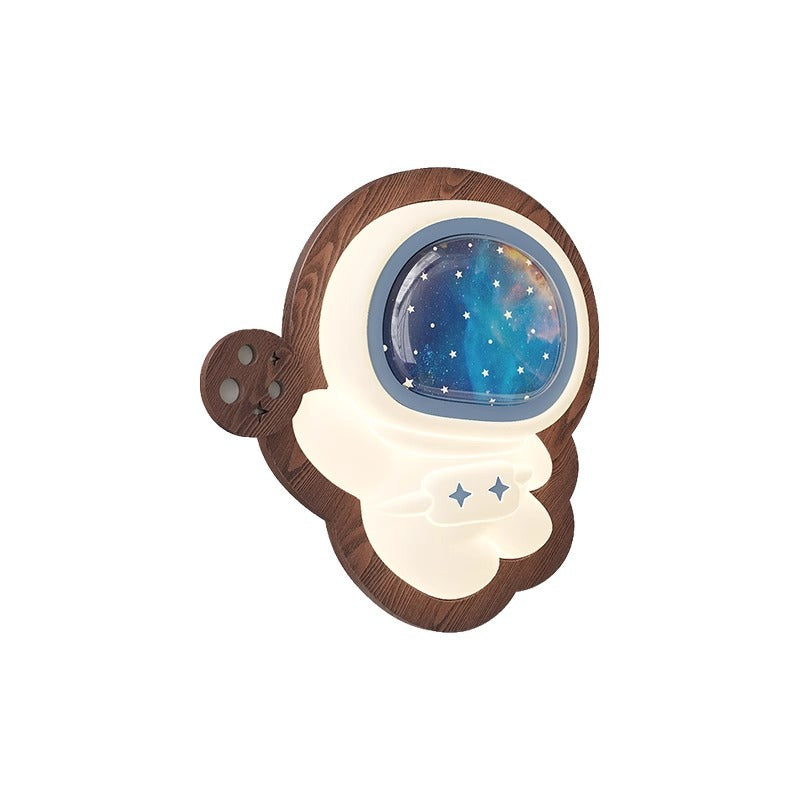 Astronaut Star Moon Wood Base PE Shade LED Wall Sconce Lamp