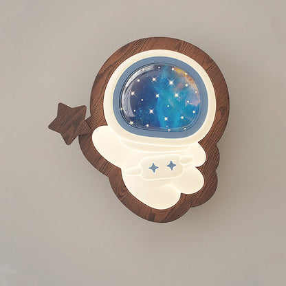 Astronaut Star Moon Wood Base PE Shade LED Wall Sconce Lamp