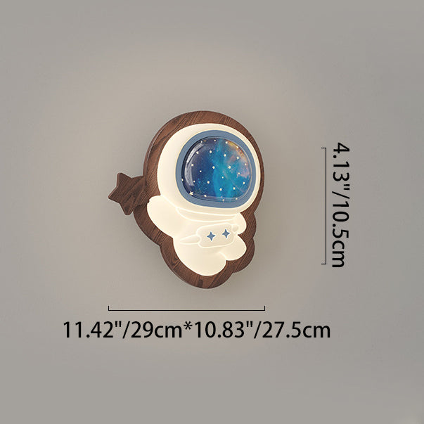 Astronaut Star Moon Wood Base PE Shade LED Wall Sconce Lamp