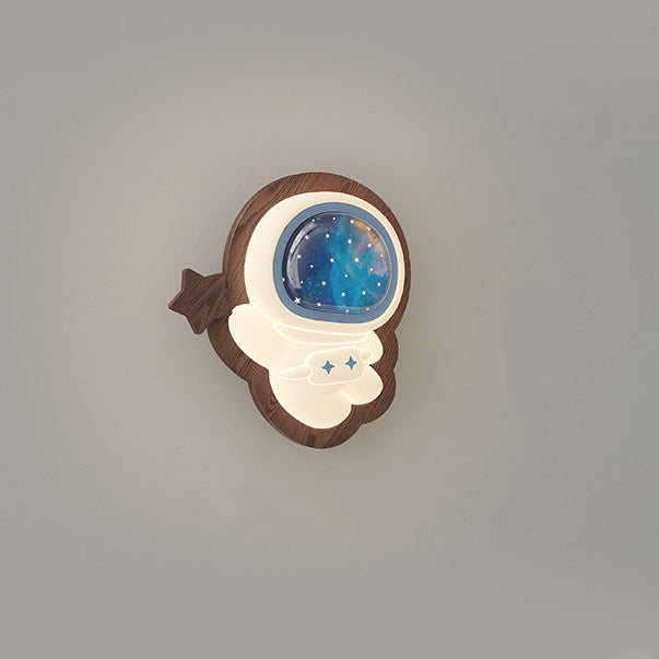 Astronaut Star Moon Wood Base PE Shade LED Wall Sconce Lamp