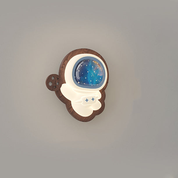 Astronaut Star Moon Wood Base PE Shade LED Wall Sconce Lamp