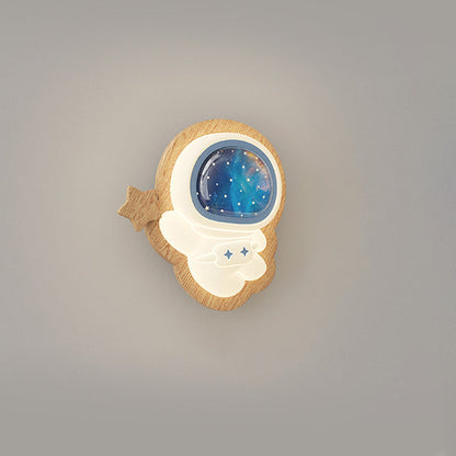 Astronaut Star Moon Wood Base PE Shade LED Wall Sconce Lamp