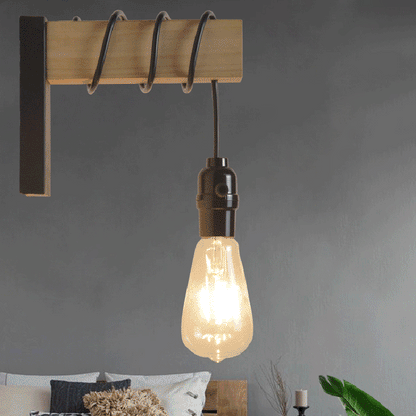 Rectangular Base Wood Arm Glass 1-Light Wall Sconce Lamp