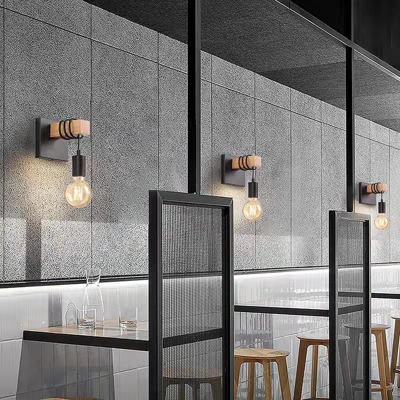 Rectangular Base Wood Arm Glass 1-Light Wall Sconce Lamp