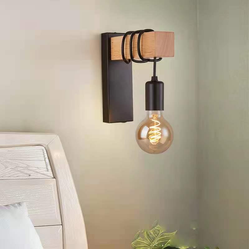 Rectangular Base Wood Arm Glass 1-Light Wall Sconce Lamp