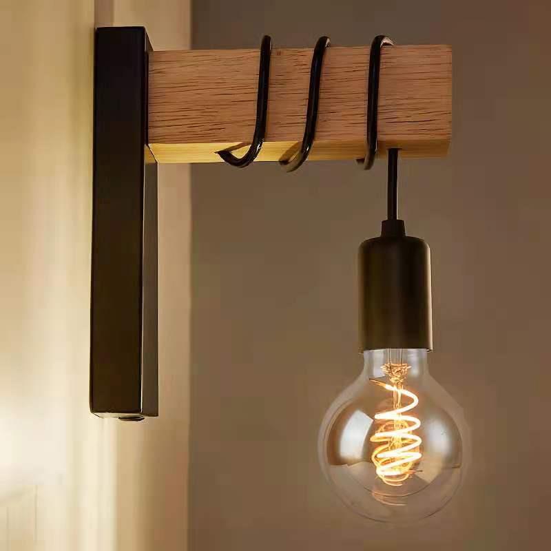 Rectangular Base Wood Arm Glass 1-Light Wall Sconce Lamp