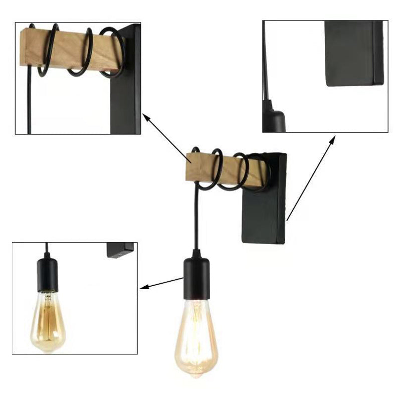 Rectangular Base Wood Arm Glass 1-Light Wall Sconce Lamp