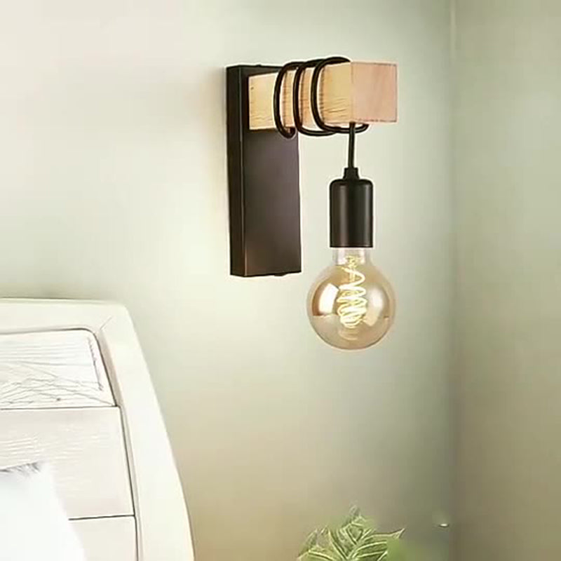 Rectangular Base Wood Arm Glass 1-Light Wall Sconce Lamp