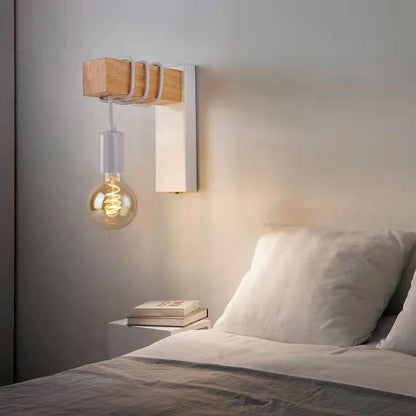 Rectangular Base Wood Arm Glass 1-Light Wall Sconce Lamp