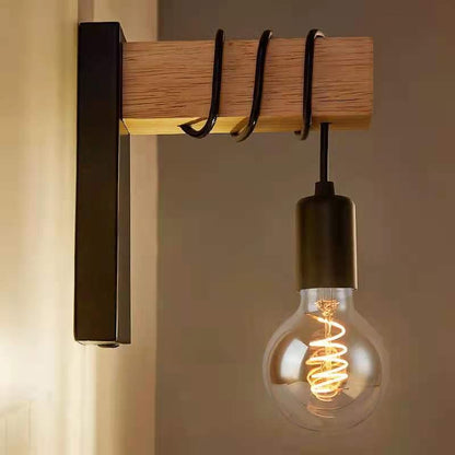 Rectangular Base Wood Arm Glass 1-Light Wall Sconce Lamp