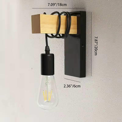 Rectangular Base Wood Arm Glass 1-Light Wall Sconce Lamp