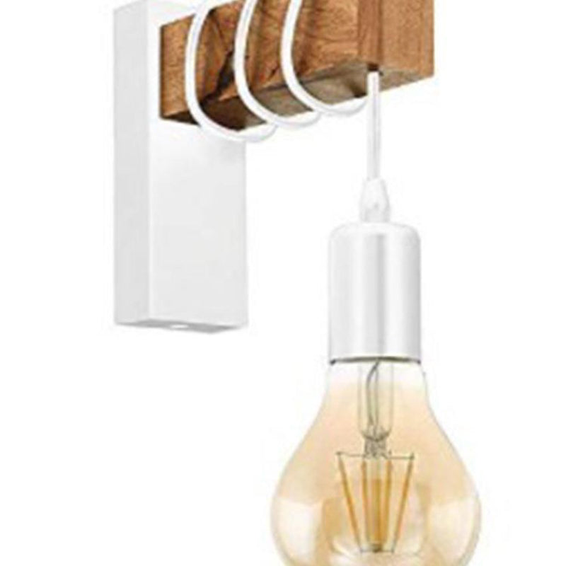 Rectangular Base Wood Arm Glass 1-Light Wall Sconce Lamp