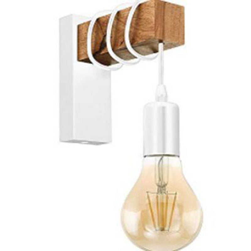 Rectangular Base Wood Arm Glass 1-Light Wall Sconce Lamp