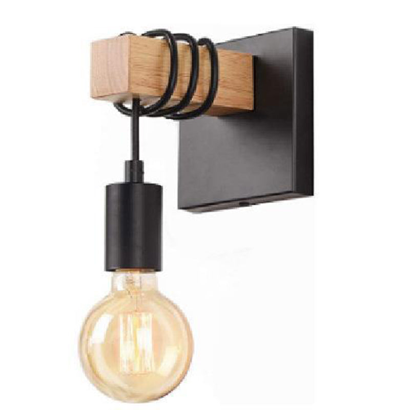 Rectangular Base Wood Arm Glass 1-Light Wall Sconce Lamp