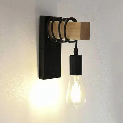 Rectangular Base Wood Arm Glass 1-Light Wall Sconce Lamp