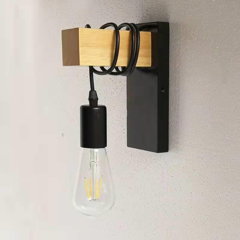 Rectangular Base Wood Arm Glass 1-Light Wall Sconce Lamp