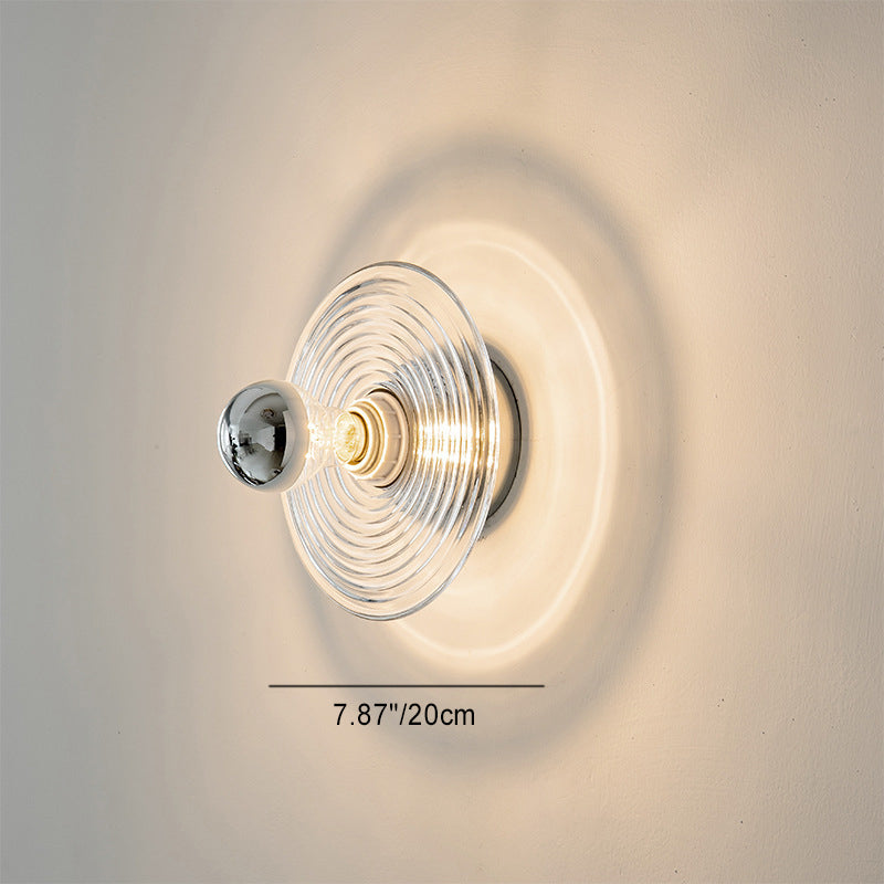 Deco Glass Stripes Round Disk Iron 1-Light Wall Sconce Lamp