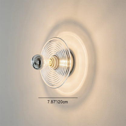 Deco Glass Stripes Round Disk Iron 1-Light Wall Sconce Lamp