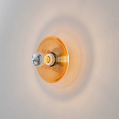 Deco Glass Stripes Round Disk Iron 1-Light Wall Sconce Lamp
