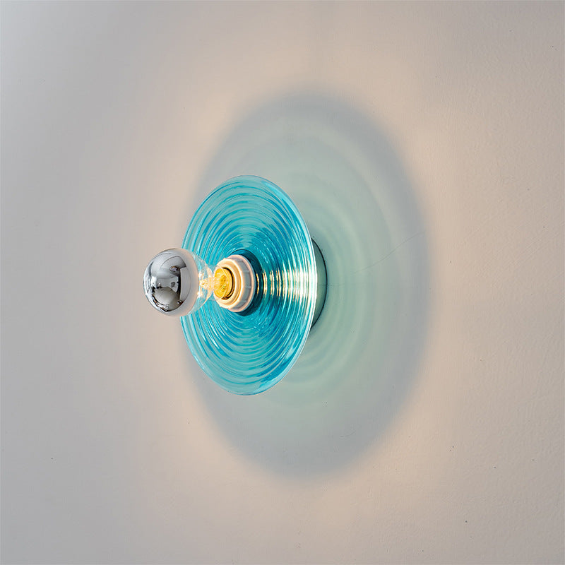 Deco Glass Stripes Round Disk Iron 1-Light Wall Sconce Lamp