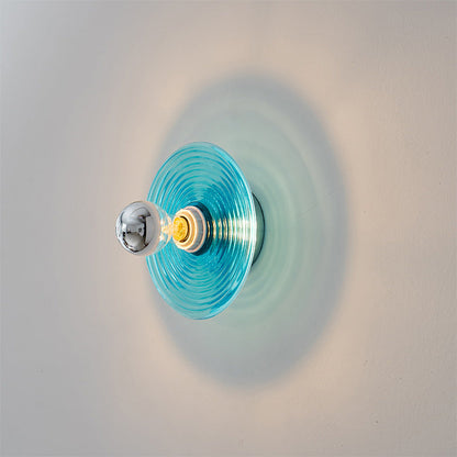 Deco Glass Stripes Round Disk Iron 1-Light Wall Sconce Lamp