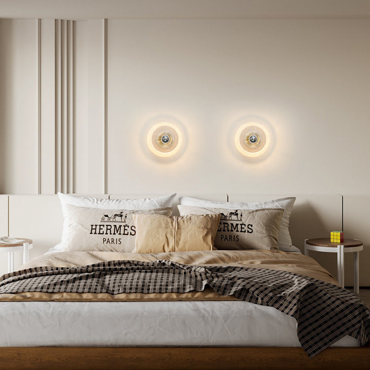 Deco Glass Stripes Round Disk Iron 1-Light Wall Sconce Lamp