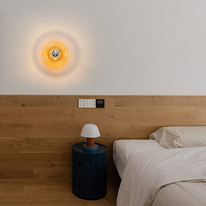 Deco Glass Stripes Round Disk Iron 1-Light Wall Sconce Lamp