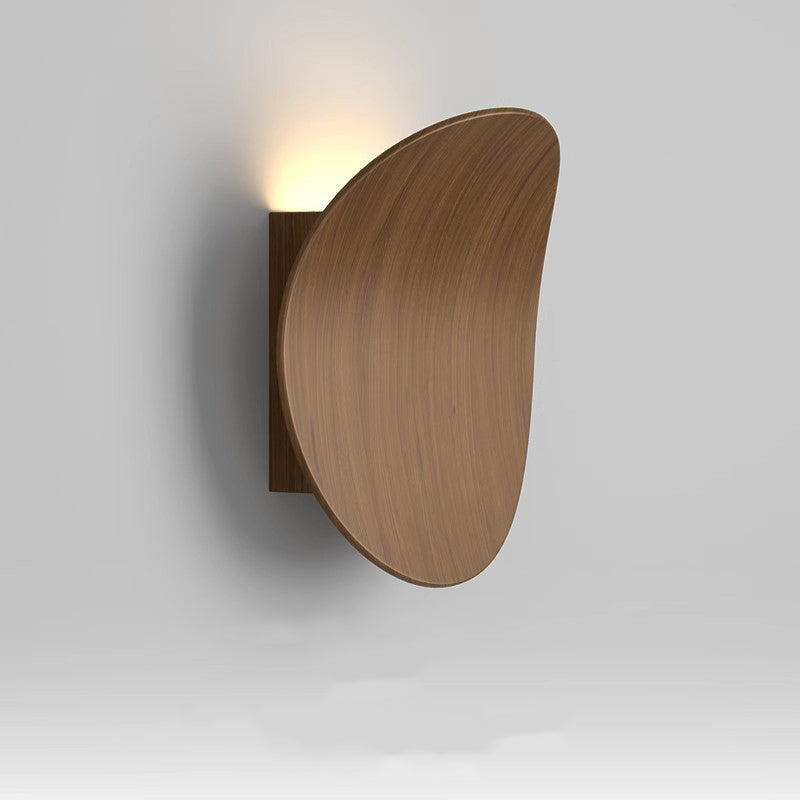Wood Grain Curved Round Iron Aluminum LED Wall Sconce Lamp