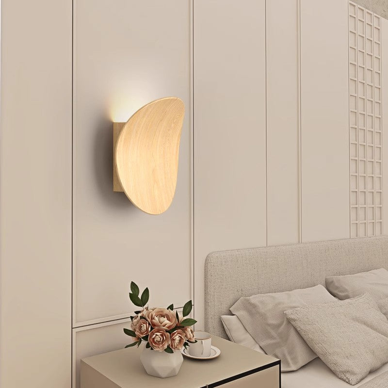 Wood Grain Curved Round Iron Aluminum LED Wall Sconce Lamp