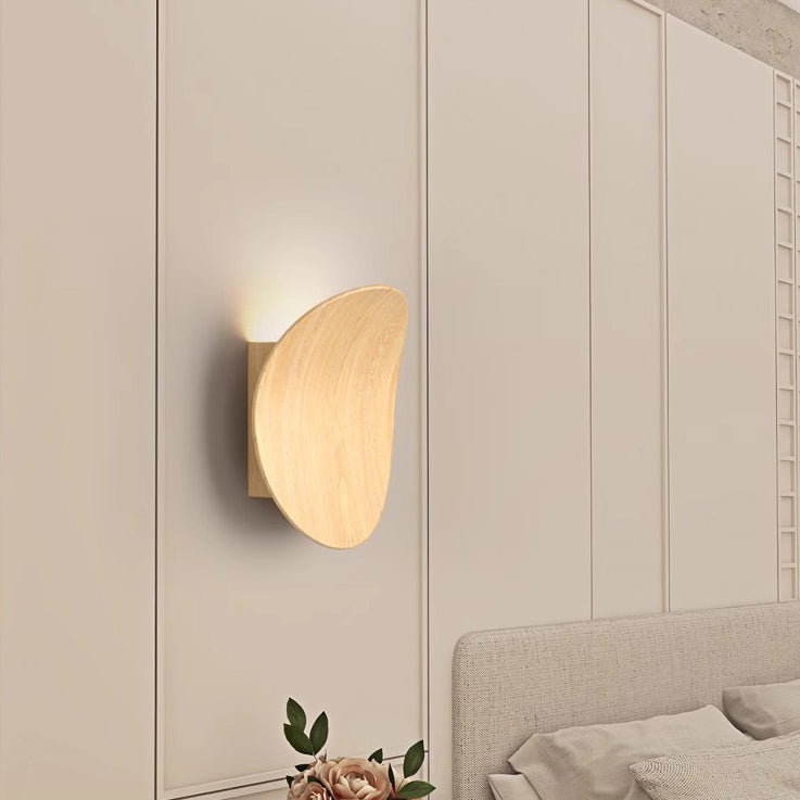 Wood Grain Curved Round Iron Aluminum LED Wall Sconce Lamp