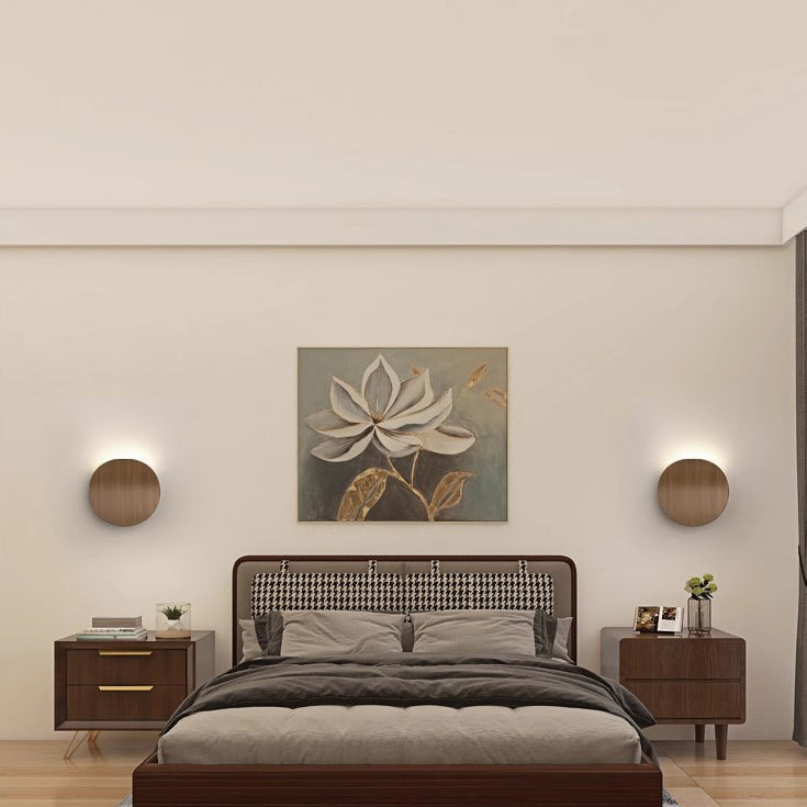 Wood Grain Curved Round Iron Aluminum LED Wall Sconce Lamp