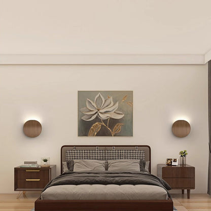 Wood Grain Curved Round Iron Aluminum LED Wall Sconce Lamp