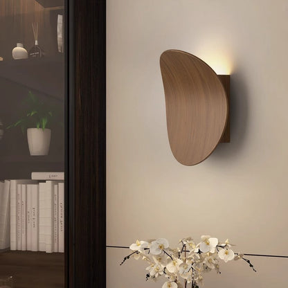 Wood Grain Curved Round Iron Aluminum LED Wall Sconce Lamp