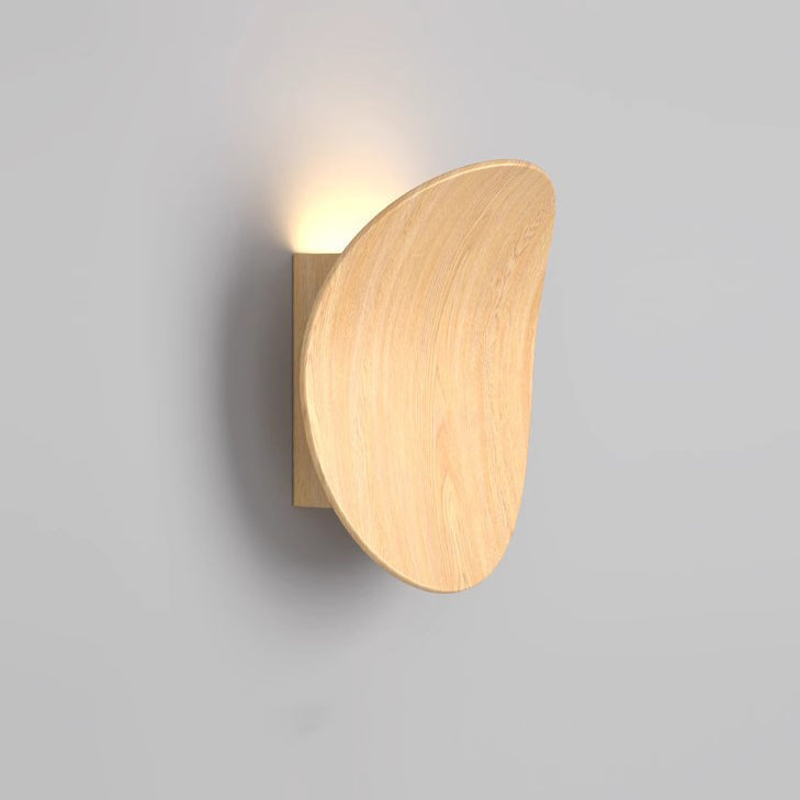 Wood Grain Curved Round Iron Aluminum LED Wall Sconce Lamp