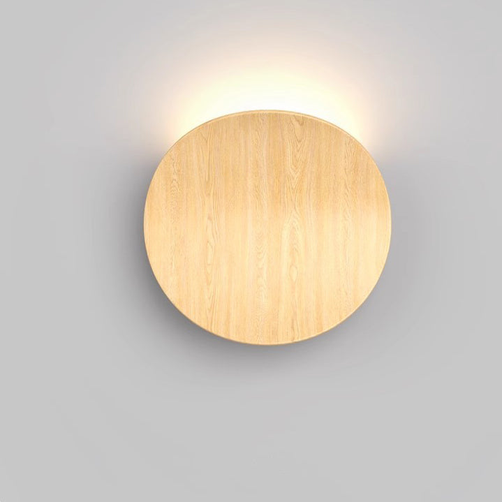 Wood Grain Curved Round Iron Aluminum LED Wall Sconce Lamp