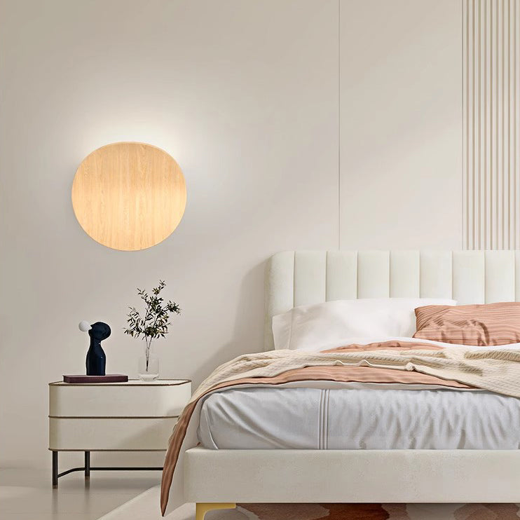 Wood Grain Curved Round Iron Aluminum LED Wall Sconce Lamp
