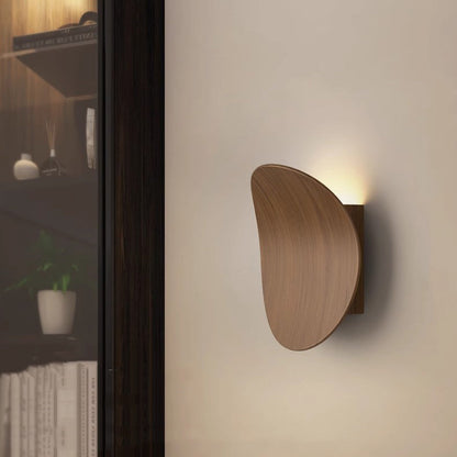 Wood Grain Curved Round Iron Aluminum LED Wall Sconce Lamp