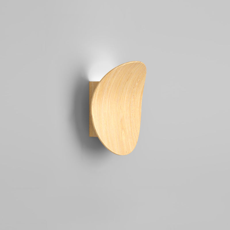 Wood Grain Curved Round Iron Aluminum LED Wall Sconce Lamp