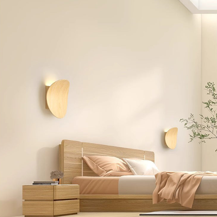 Wood Grain Curved Round Iron Aluminum LED Wall Sconce Lamp