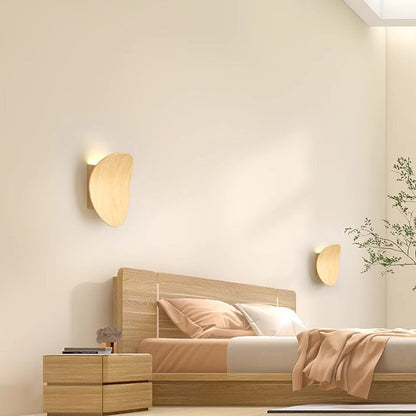 Wood Grain Curved Round Iron Aluminum LED Wall Sconce Lamp