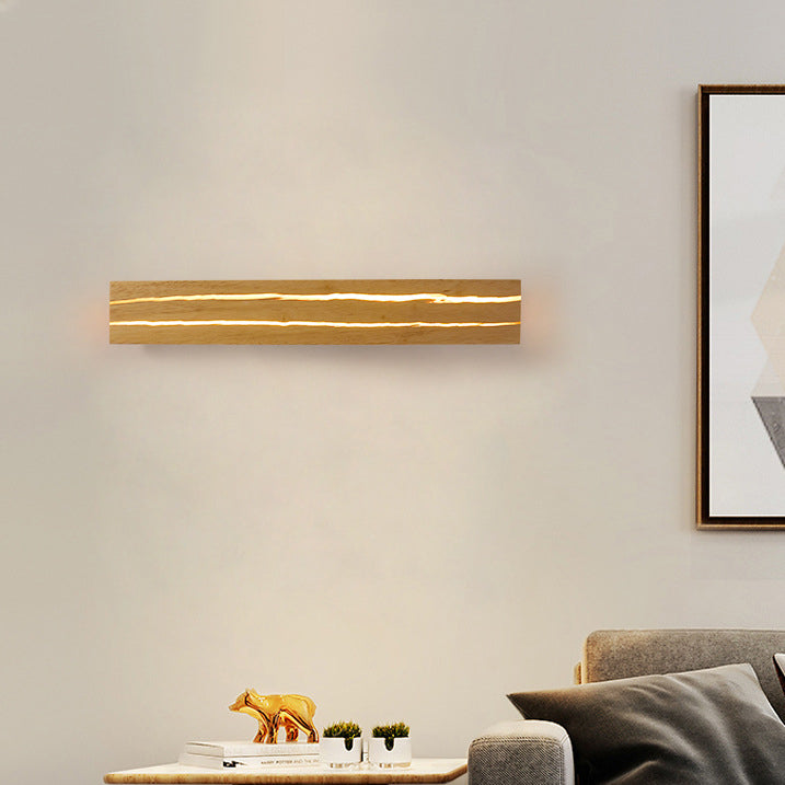 Rectangular Log Crack Wood Iron LED Wall Sconce Lamp